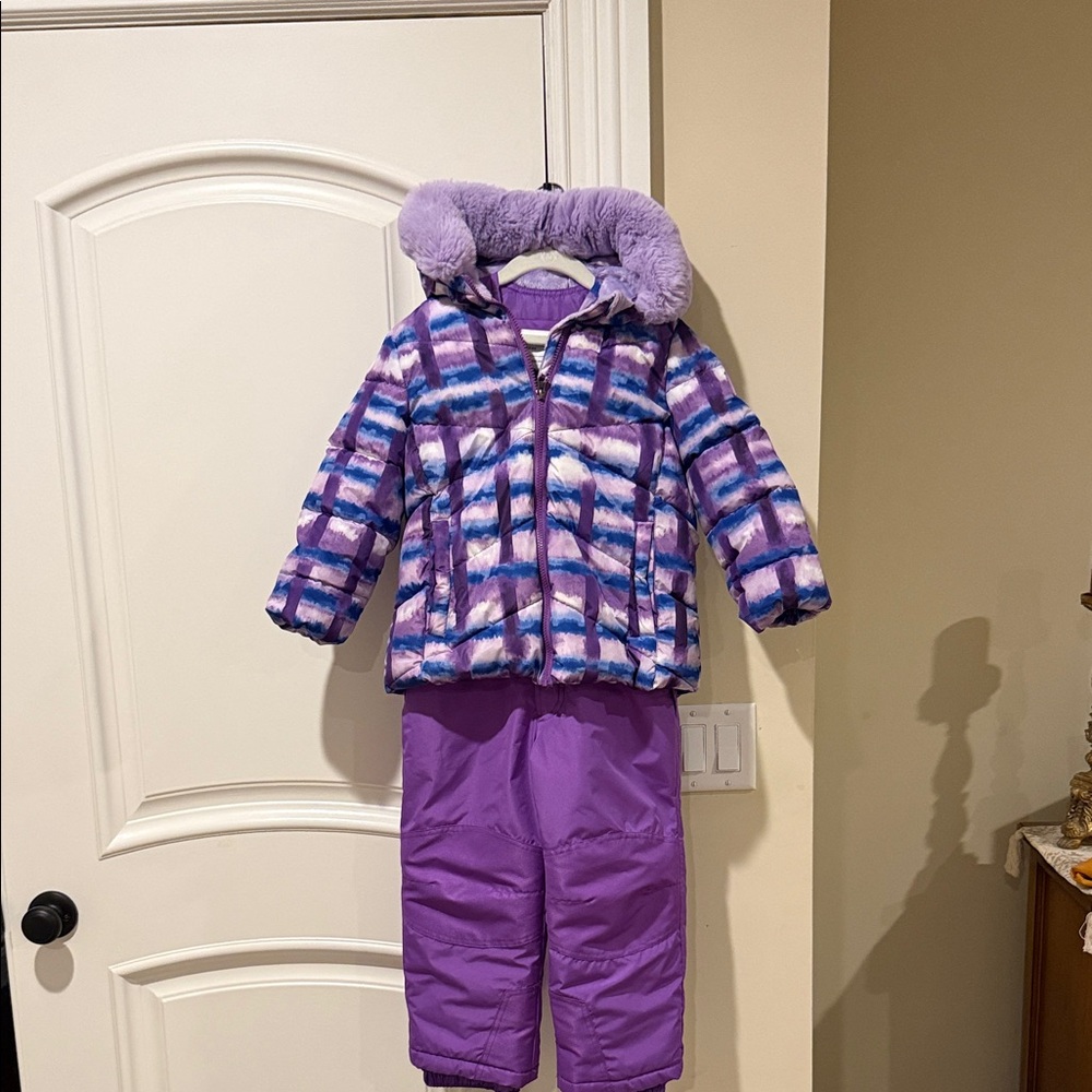 Snozu Purple and Blue Girls Snowsuit and Puffer Coat. Warm and cozy.